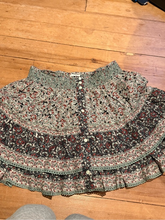 mabi Dresses & Skirts - Smocked Floral Tiered Skater Skirt in Sage Green and Red